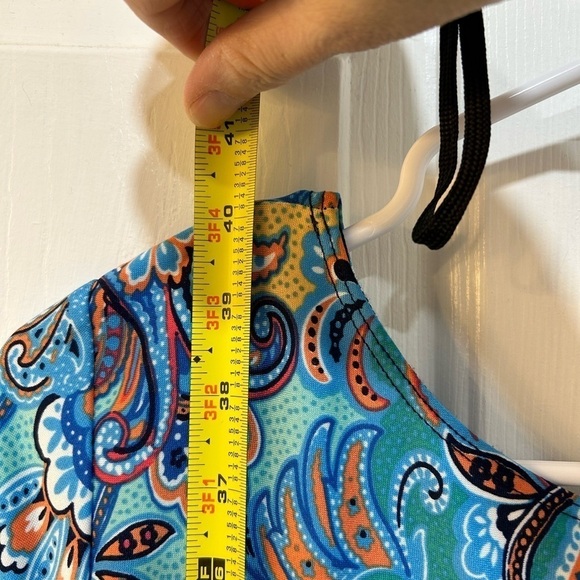 Karin Stevens Dress Colorful Paisley Stretch Short Cap Sleeve Knee Length Sz L - Picture 6 of 7